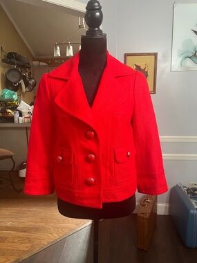 Women's Red Structured Button-Front Blazer Jacket